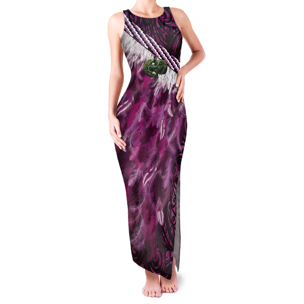 Pink Traditional Cloak Aotearoa Tank Maxi Dress Maori Paua Shell Korowai Pattern LT14 Women Pink - Polynesian Pride