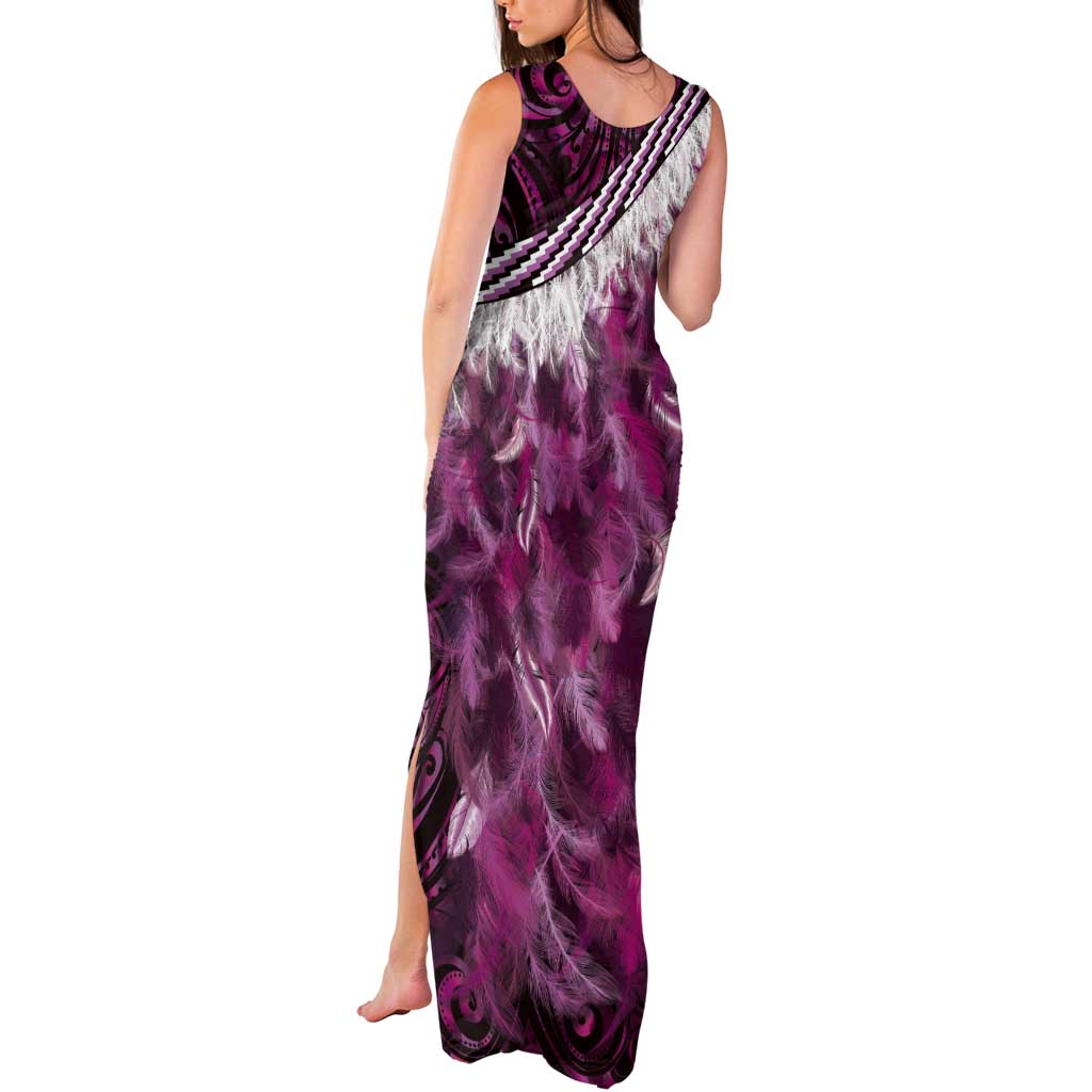 Pink Traditional Cloak Aotearoa Tank Maxi Dress Maori Paua Shell Korowai Pattern LT14 - Polynesian Pride