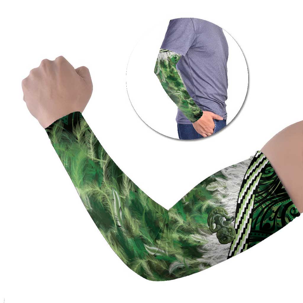 Green Traditional Cloak Aotearoa Arm Sleeves Maori Paua Shell Korowai Pattern LT14 Set of 2 Green - Polynesian Pride