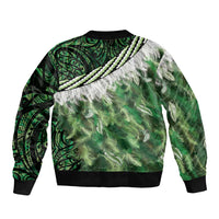 Green Traditional Cloak Aotearoa Bomber Jacket Maori Paua Shell Korowai Pattern LT14 - Polynesian Pride