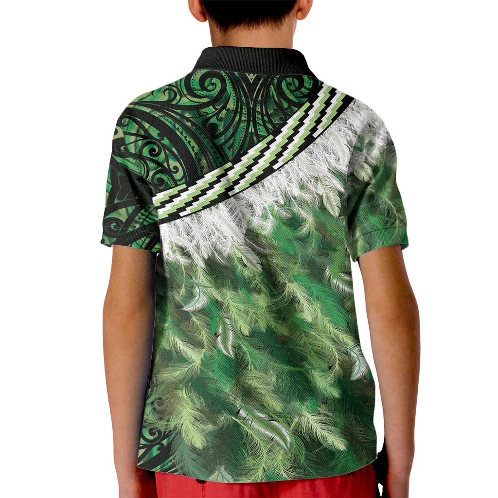 Green Traditional Cloak Aotearoa Kid Polo Shirt Maori Paua Shell Korowai Pattern LT14 - Polynesian Pride