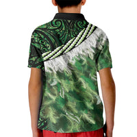 Green Traditional Cloak Aotearoa Kid Polo Shirt Maori Paua Shell Korowai Pattern LT14 - Polynesian Pride