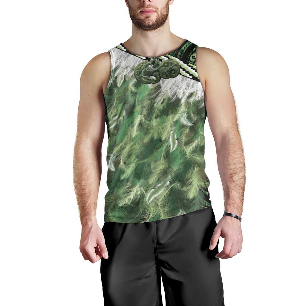 Green Traditional Cloak Aotearoa Men Tank Top Maori Paua Shell Korowai Pattern LT14 - Polynesian Pride