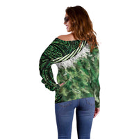Green Traditional Cloak Aotearoa Off Shoulder Sweater Maori Paua Shell Korowai Pattern LT14 - Polynesian Pride