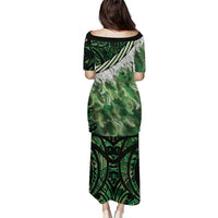 Green Traditional Cloak Aotearoa Puletasi Maori Paua Shell Korowai Pattern LT14 - Polynesian Pride