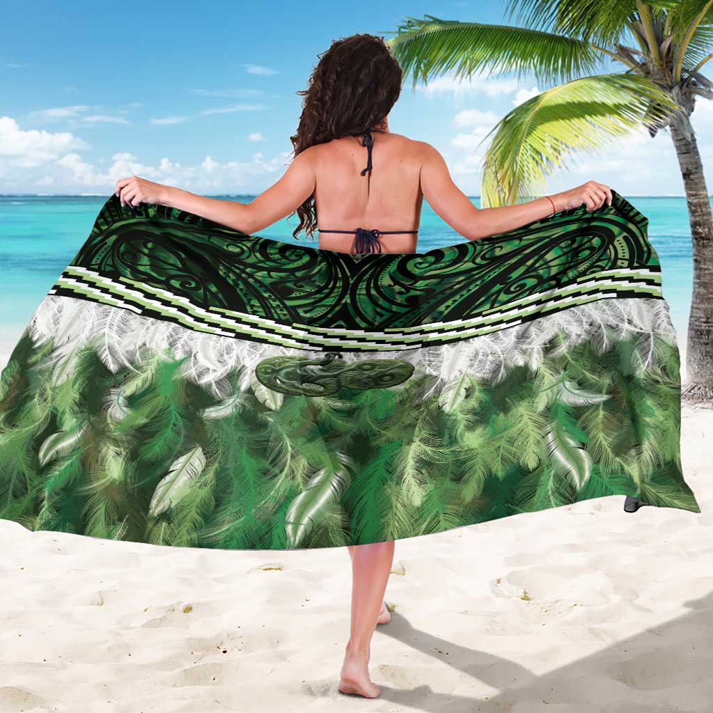 Green Traditional Cloak Aotearoa Sarong Maori Paua Shell Korowai Pattern LT14 - Polynesian Pride