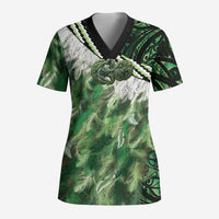 Green Traditional Cloak Aotearoa Scrub Top Maori Paua Shell Korowai Pattern LT14 Adult Green - Polynesian Pride