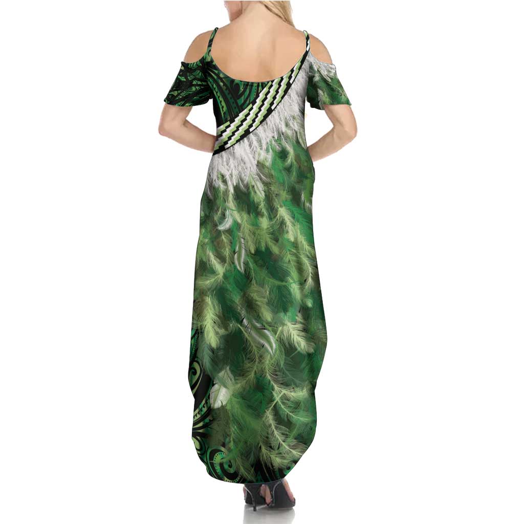 Green Traditional Cloak Aotearoa Summer Maxi Dress Maori Paua Shell Korowai Pattern LT14 - Polynesian Pride