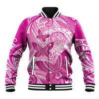 Personalised Polynesia Breast Cancer Awareness Baseball Jacket Think Pink Ribbon Polynesian Butterflies LT14 Unisex Pink - Polynesian Pride