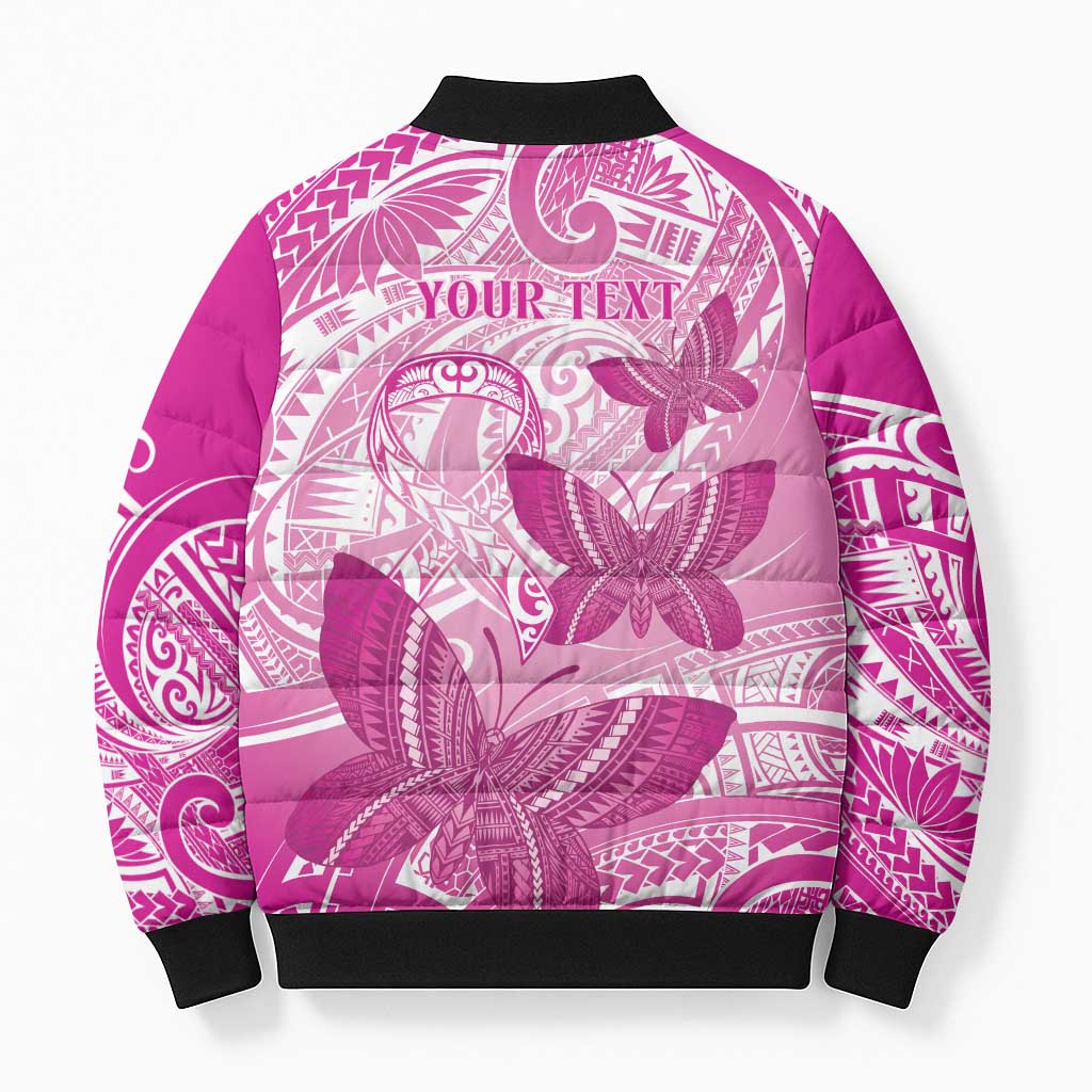 Personalised Polynesia Breast Cancer Awareness Bomber Puffer Jacket Think Pink Ribbon Polynesian Butterflies LT14 - Polynesian Pride