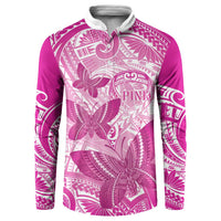 Personalised Polynesia Breast Cancer Awareness Button Sweatshirt Think Pink Ribbon Polynesian Butterflies LT14 Pink - Polynesian Pride