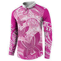 Personalised Polynesia Breast Cancer Awareness Button Sweatshirt Think Pink Ribbon Polynesian Butterflies LT14 - Polynesian Pride