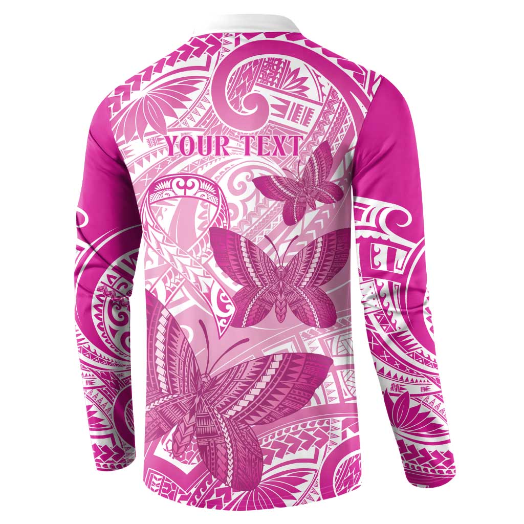 Personalised Polynesia Breast Cancer Awareness Button Sweatshirt Think Pink Ribbon Polynesian Butterflies LT14 - Polynesian Pride