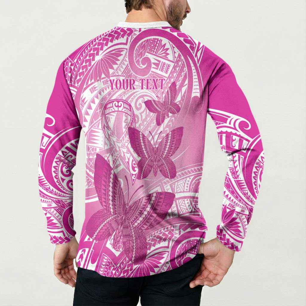 Personalised Polynesia Breast Cancer Awareness Button Sweatshirt Think Pink Ribbon Polynesian Butterflies LT14 - Polynesian Pride