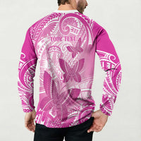 Personalised Polynesia Breast Cancer Awareness Button Sweatshirt Think Pink Ribbon Polynesian Butterflies LT14 - Polynesian Pride