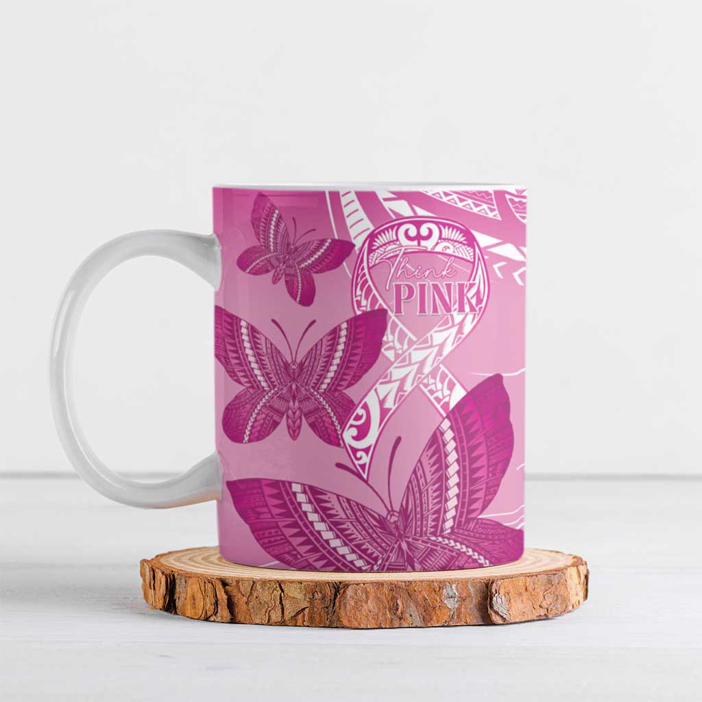 Personalised Polynesia Breast Cancer Awareness Ceramic Mug Think Pink Ribbon Polynesian Butterflies LT14 Pink - Polynesian Pride