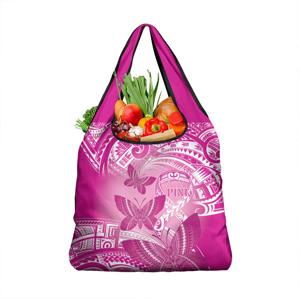 Polynesia Breast Cancer Awareness Grocery Bag Think Pink Ribbon Polynesian Butterflies LT14 1-pack One Size Pink - Polynesian Pride