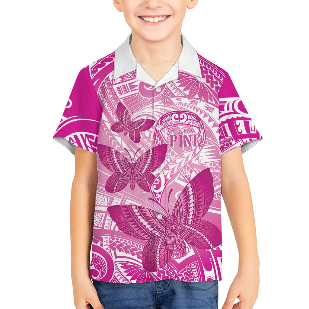 Personalised Polynesia Breast Cancer Awareness Kid Hawaiian Shirt Think Pink Ribbon Polynesian Butterflies LT14 Kid Pink - Polynesian Pride