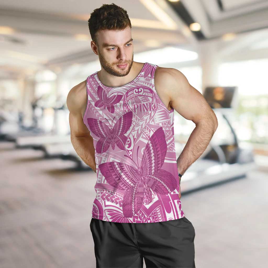 Personalised Polynesia Breast Cancer Awareness Men Tank Top Think Pink Ribbon Polynesian Butterflies LT14 Pink - Polynesian Pride