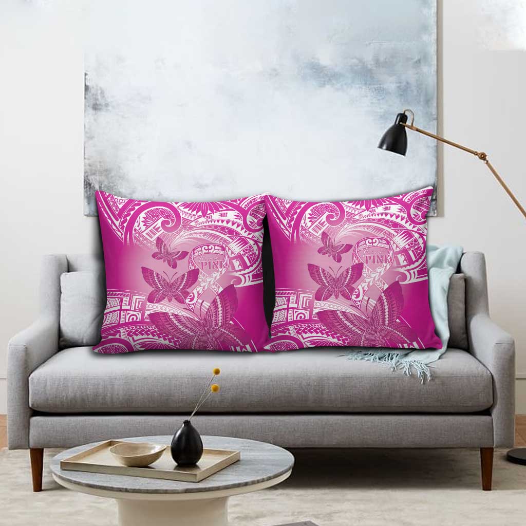 Polynesia Breast Cancer Awareness Pillow Cover Think Pink Ribbon Polynesian Butterflies LT14 - Polynesian Pride