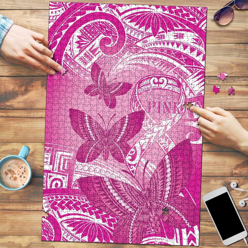 Polynesia Breast Cancer Awareness Puzzle Think Pink Ribbon Polynesian Butterflies LT14 Pink - Polynesian Pride