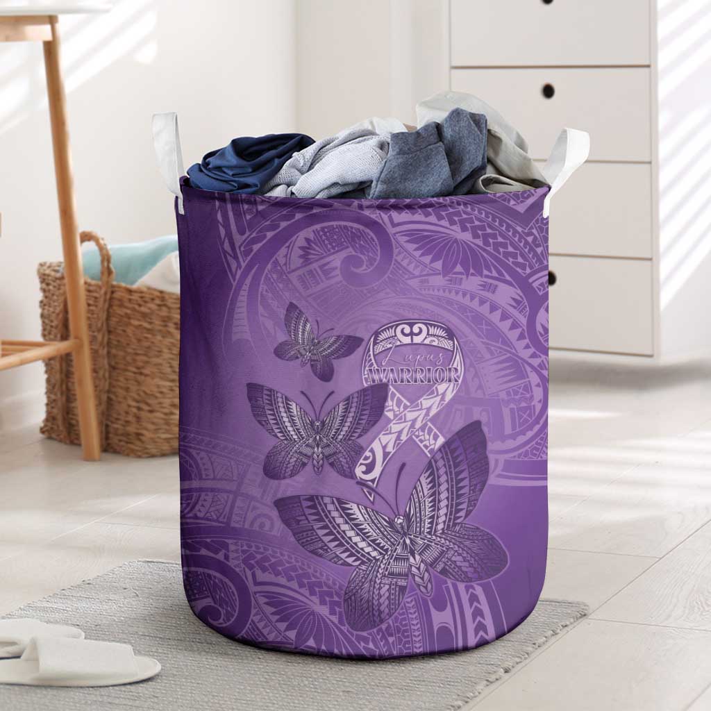 Polynesia Lupus Awareness Month Laundry Basket Warrior Purple Ribbon Polynesian Butterflies LT14 Purple - Polynesian Pride