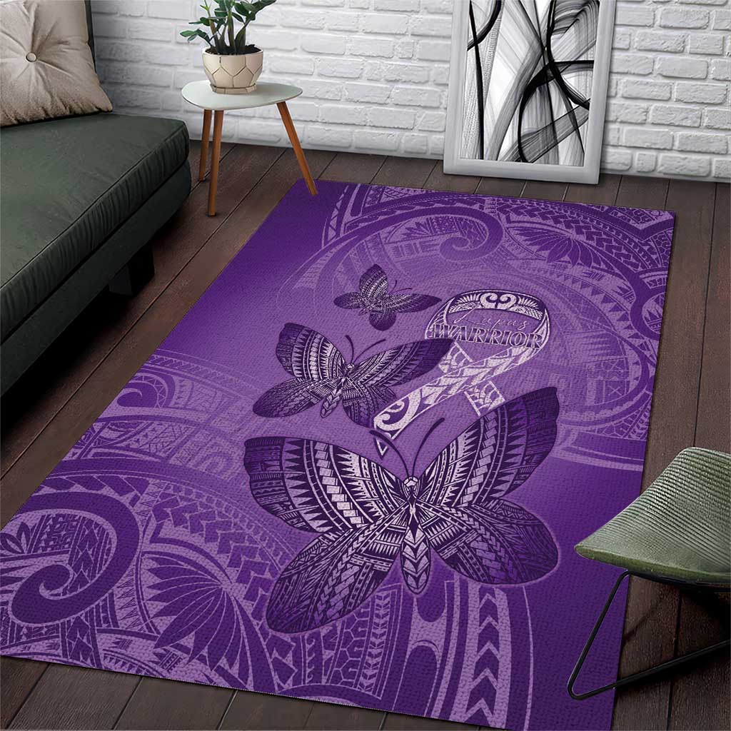 Polynesia Lupus Awareness Month Area Rug Warrior Purple Ribbon Polynesian Butterflies LT14 Purple - Polynesian Pride