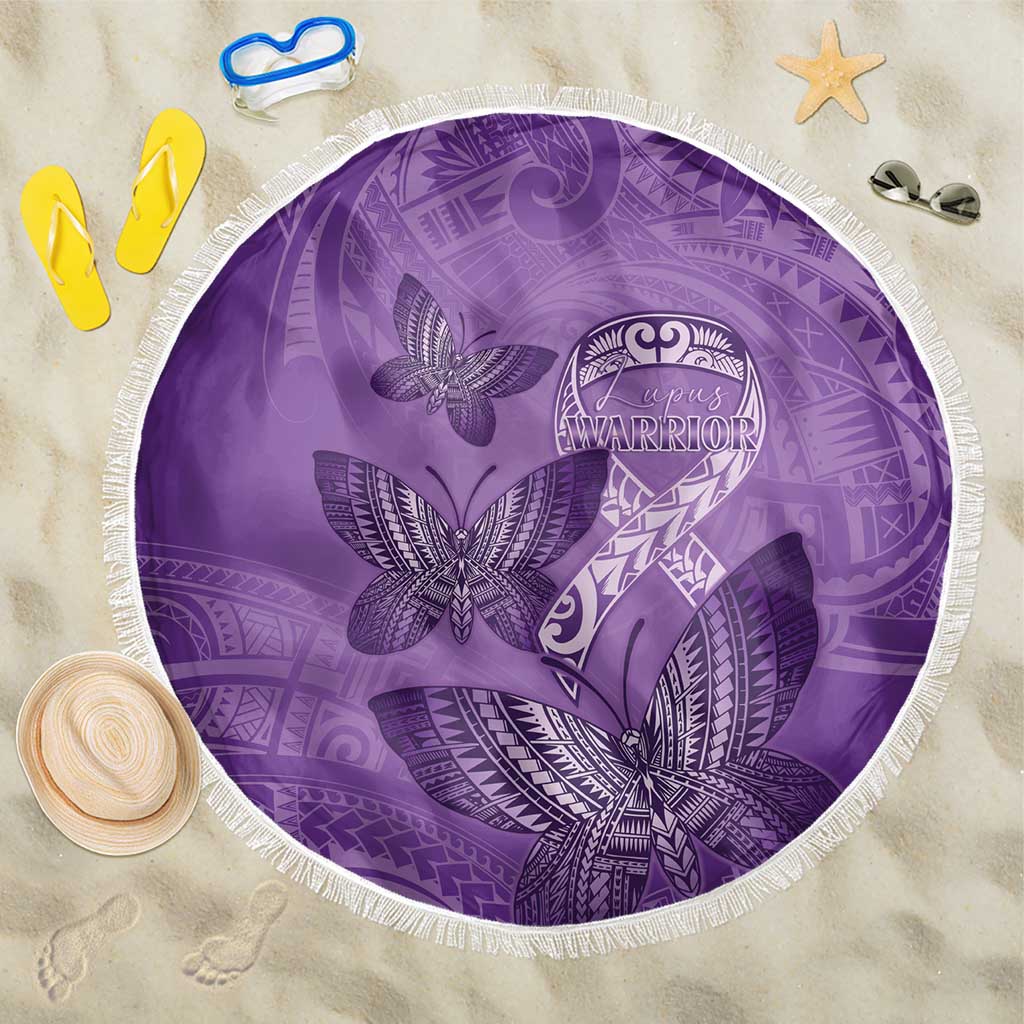 Polynesia Lupus Awareness Month Beach Blanket Warrior Purple Ribbon Polynesian Butterflies LT14 One Size 150cm Purple - Polynesian Pride