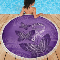 Polynesia Lupus Awareness Month Beach Blanket Warrior Purple Ribbon Polynesian Butterflies LT14 - Polynesian Pride