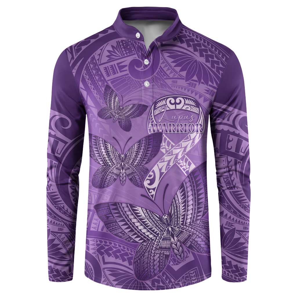 Personalised Polynesia Lupus Awareness Month Button Sweatshirt Warrior Purple Ribbon Polynesian Butterflies LT14 Purple - Polynesian Pride