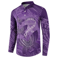 Personalised Polynesia Lupus Awareness Month Button Sweatshirt Warrior Purple Ribbon Polynesian Butterflies LT14 - Polynesian Pride