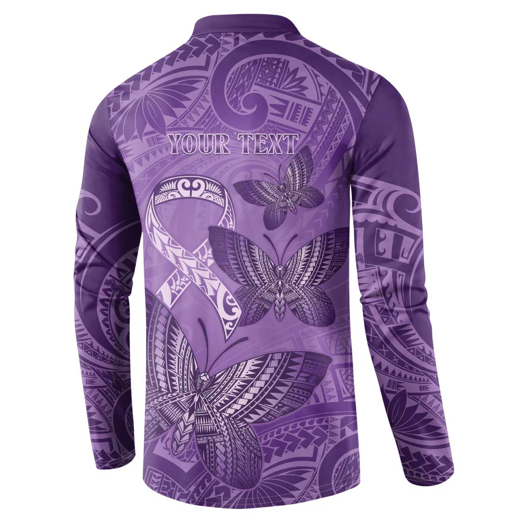 Personalised Polynesia Lupus Awareness Month Button Sweatshirt Warrior Purple Ribbon Polynesian Butterflies LT14 - Polynesian Pride