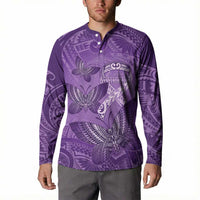 Personalised Polynesia Lupus Awareness Month Button Sweatshirt Warrior Purple Ribbon Polynesian Butterflies LT14 - Polynesian Pride