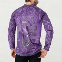 Personalised Polynesia Lupus Awareness Month Button Sweatshirt Warrior Purple Ribbon Polynesian Butterflies LT14 - Polynesian Pride