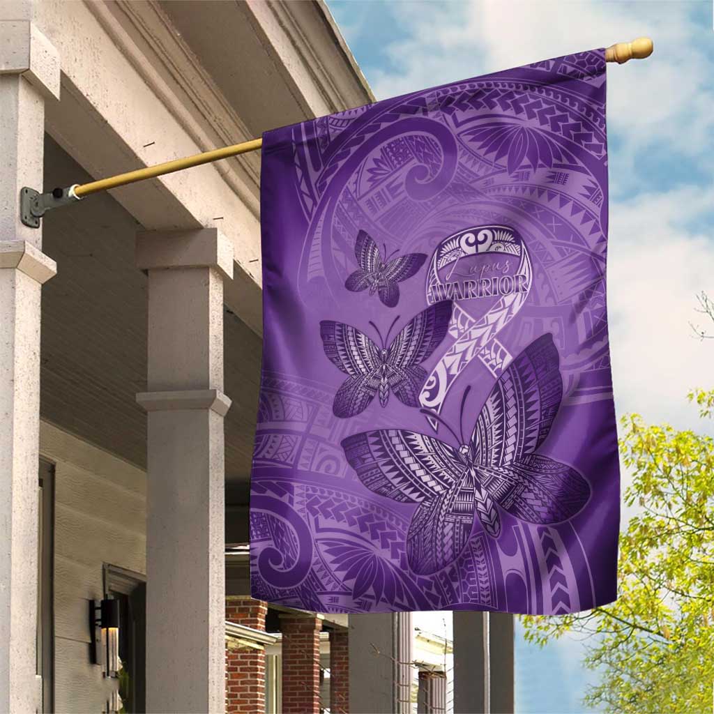 Polynesia Lupus Awareness Month Garden Flag Warrior Purple Ribbon Polynesian Butterflies LT14 House Flag Purple - Polynesian Pride