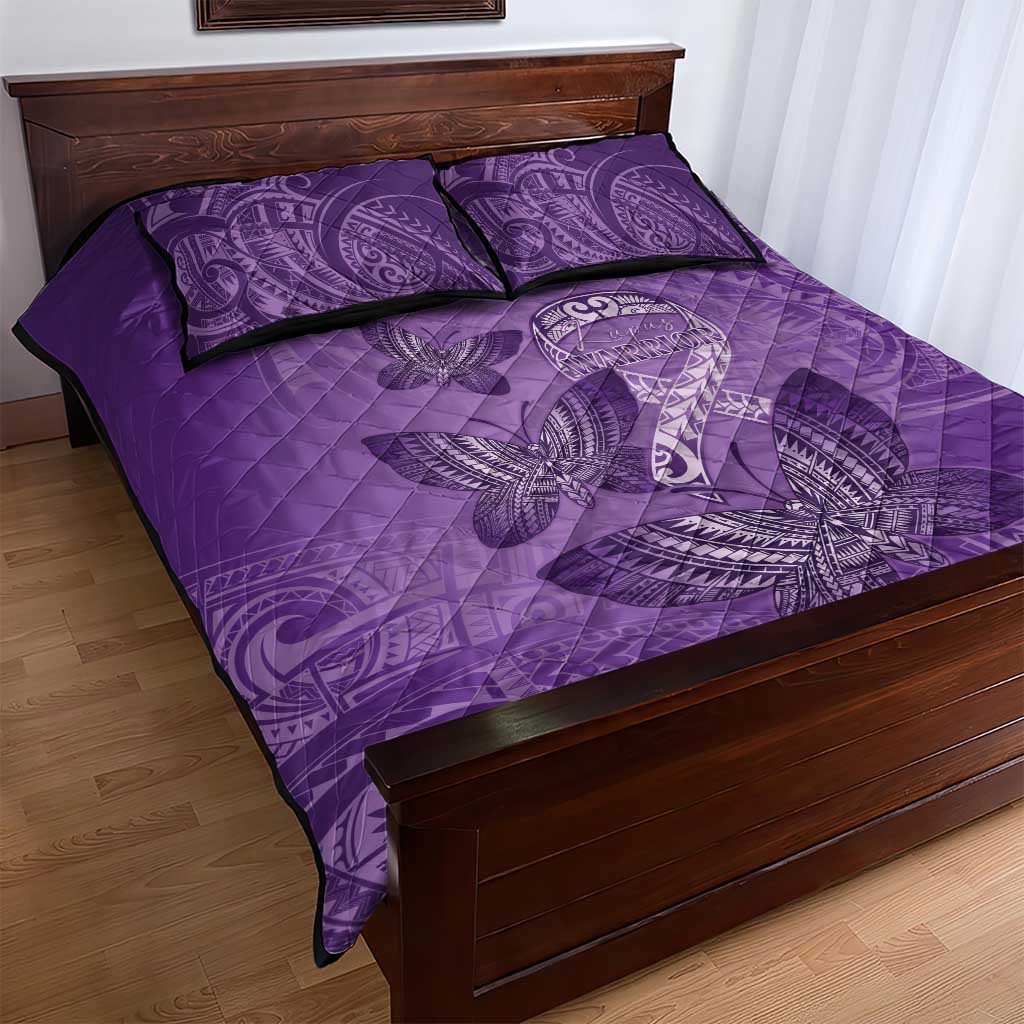 Polynesia Lupus Awareness Month Quilt Bed Set Warrior Purple Ribbon Polynesian Butterflies LT14 - Polynesian Pride