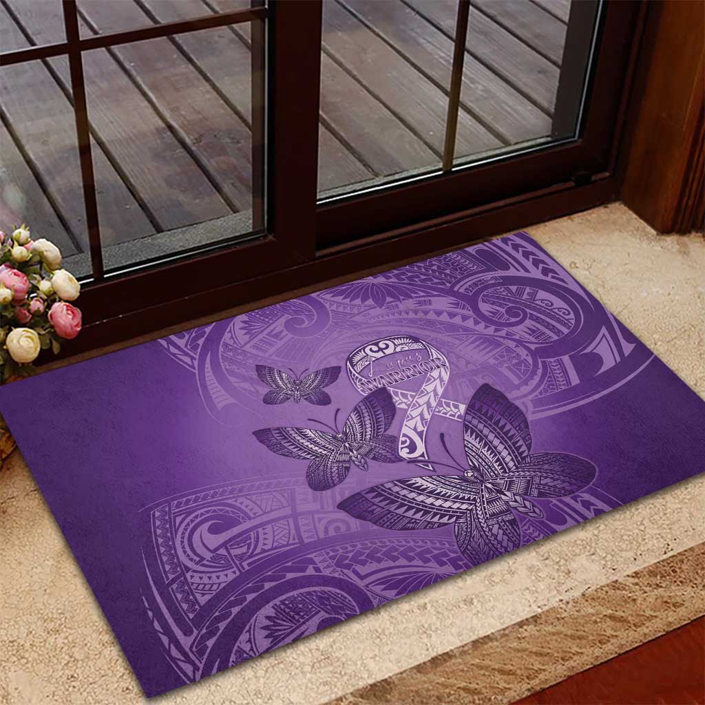 Polynesia Lupus Awareness Month Rubber Doormat Warrior Purple Ribbon Polynesian Butterflies LT14 - Polynesian Pride