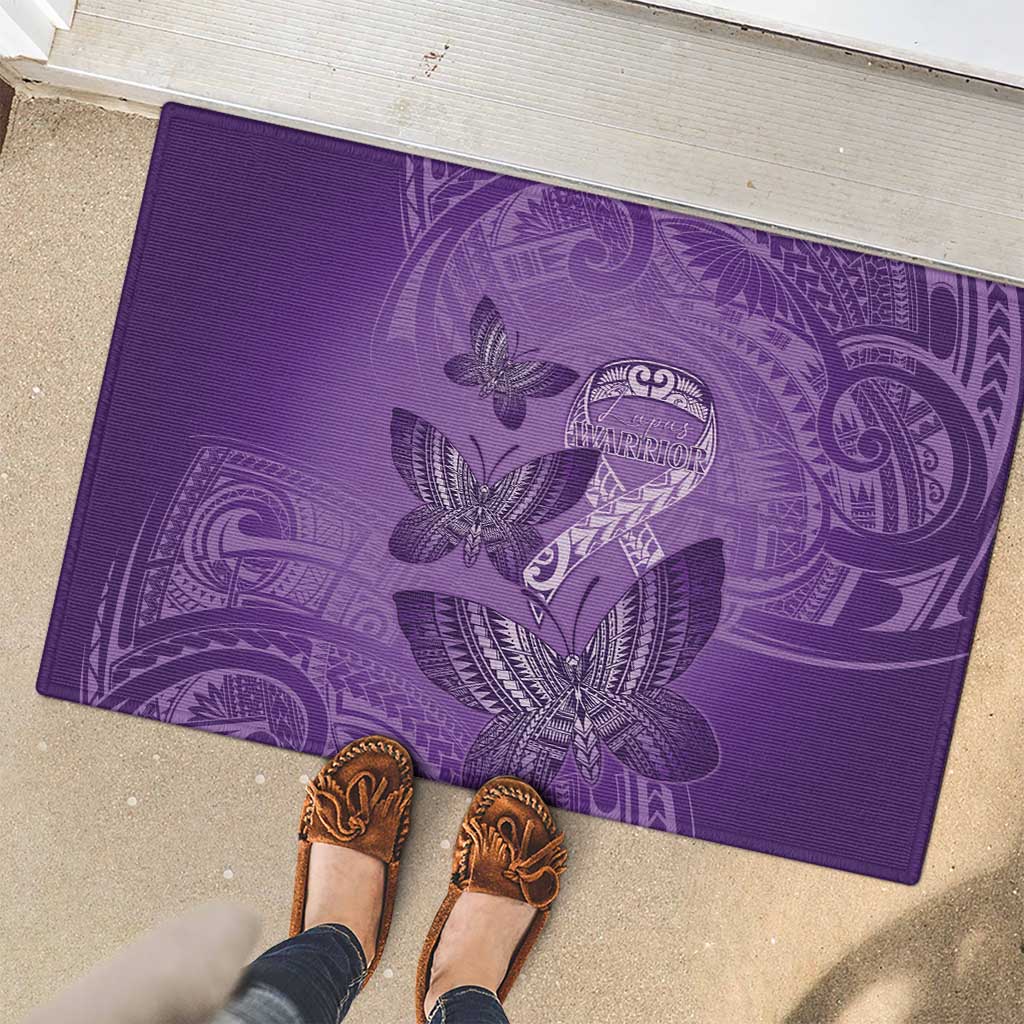 Polynesia Lupus Awareness Month Rubber Doormat Warrior Purple Ribbon Polynesian Butterflies LT14 - Polynesian Pride