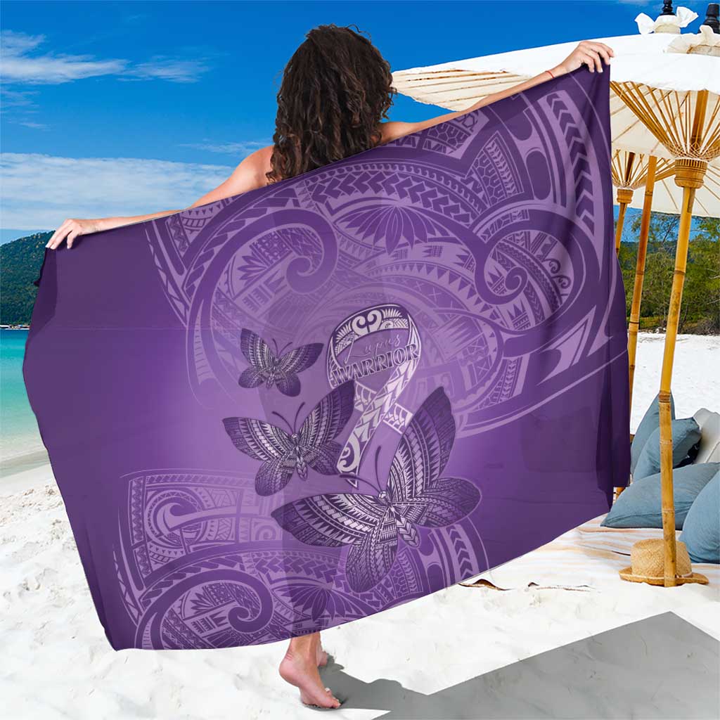 Polynesia Lupus Awareness Month Sarong Warrior Purple Ribbon Polynesian Butterflies LT14 One Size 44 x 66 inches Purple - Polynesian Pride