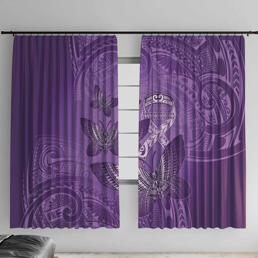 Polynesia Lupus Awareness Month Window Curtain Warrior Purple Ribbon Polynesian Butterflies LT14 With Hooks Purple - Polynesian Pride