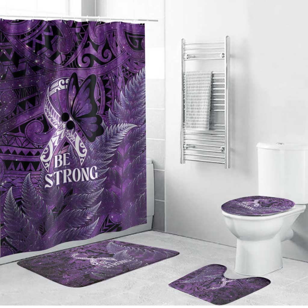 Lupus Awareness Month New Zealand Bathroom Set Be Strong Warrior Maori Silver Fern LT14 Bathroom Set (4 pcs) Purple - Polynesian Pride