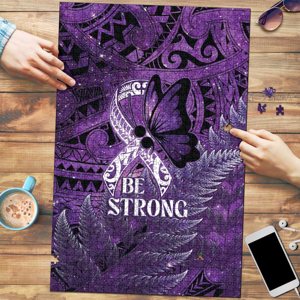 Lupus Awareness Month New Zealand Puzzle Be Strong Warrior Maori Silver Fern LT14 Purple - Polynesian Pride