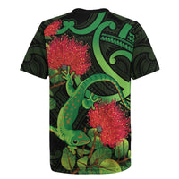 New Zealand Gecko Rugby Jersey Aotearoa Maori With Pohutukawa Flowers LT14 - Polynesian Pride