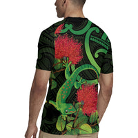 New Zealand Gecko Rugby Jersey Aotearoa Maori With Pohutukawa Flowers LT14 - Polynesian Pride