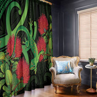 New Zealand Gecko Window Curtain Aotearoa Maori With Pohutukawa Flowers LT14 - Polynesian Pride