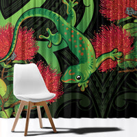 New Zealand Gecko Window Curtain Aotearoa Maori With Pohutukawa Flowers LT14 - Polynesian Pride