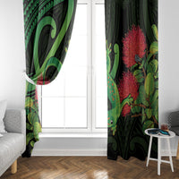 New Zealand Gecko Window Curtain Aotearoa Maori With Pohutukawa Flowers LT14 - Polynesian Pride