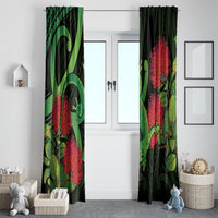 New Zealand Gecko Window Curtain Aotearoa Maori With Pohutukawa Flowers LT14 - Polynesian Pride