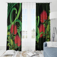 New Zealand Gecko Window Curtain Aotearoa Maori With Pohutukawa Flowers LT14 - Polynesian Pride