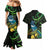 New Zealand Tui Bird Couples Matching Mermaid Dress and Hawaiian Shirt Aotearoa Maori With Kowhai Flowers